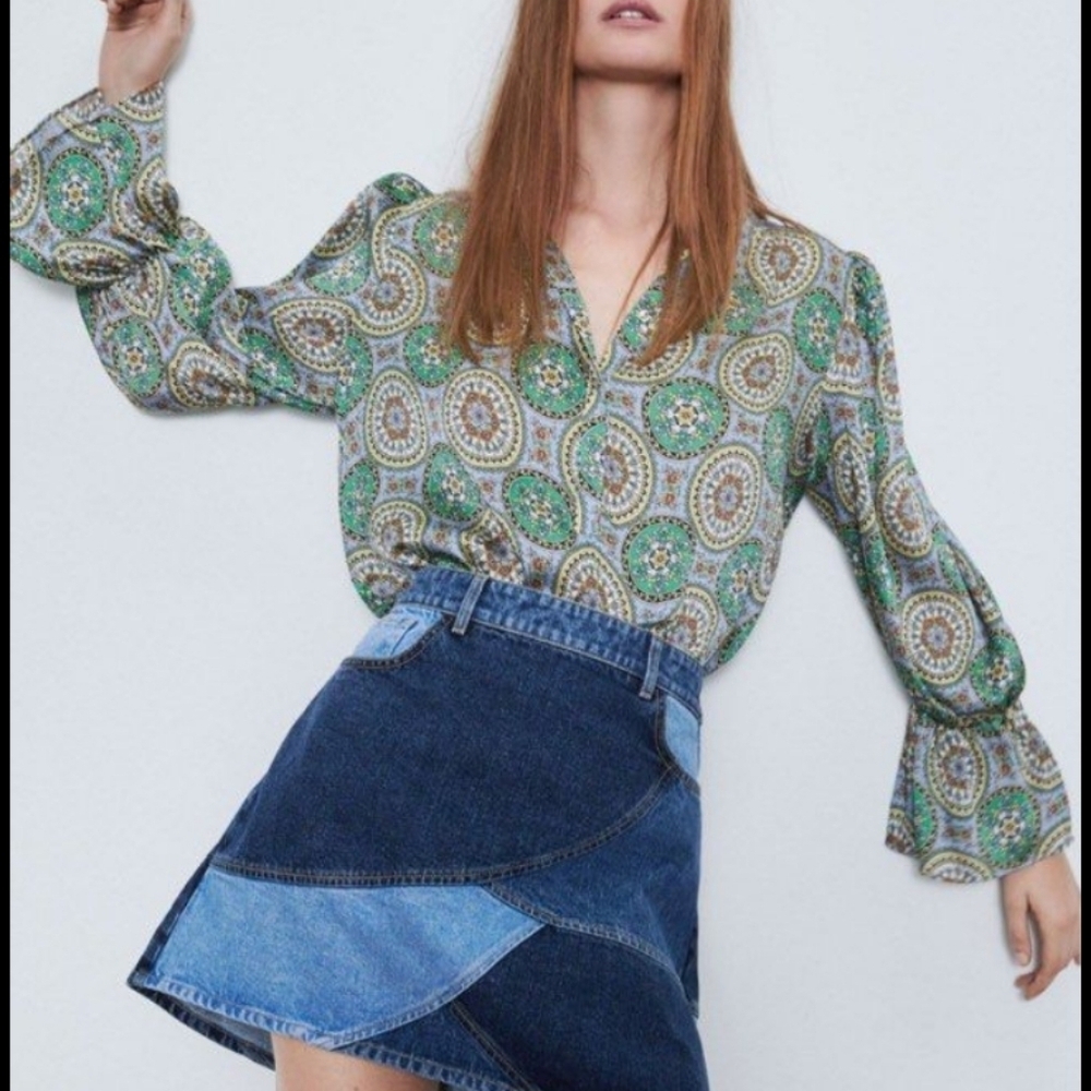 Zara Green Paisley Blouse